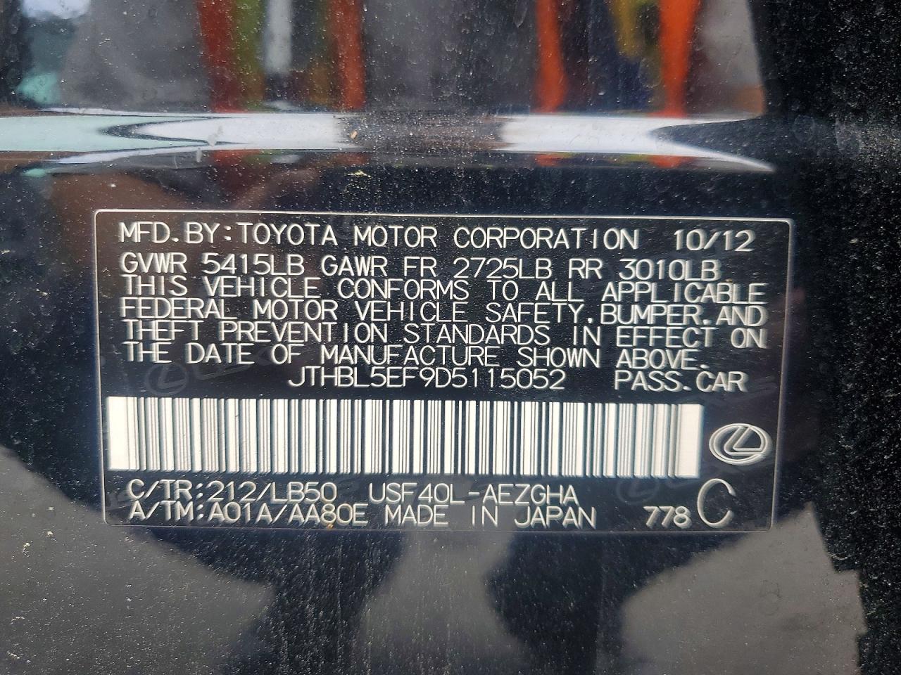 2013 Lexus Ls 460 Black vin: JTHBL5EF9D5115052
