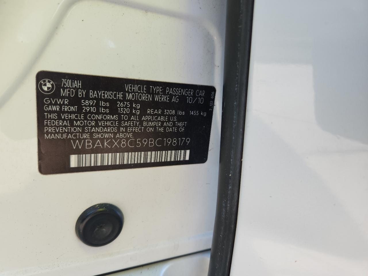 2011 Bmw 750 Li White vin: WBAKX8C59BC198179