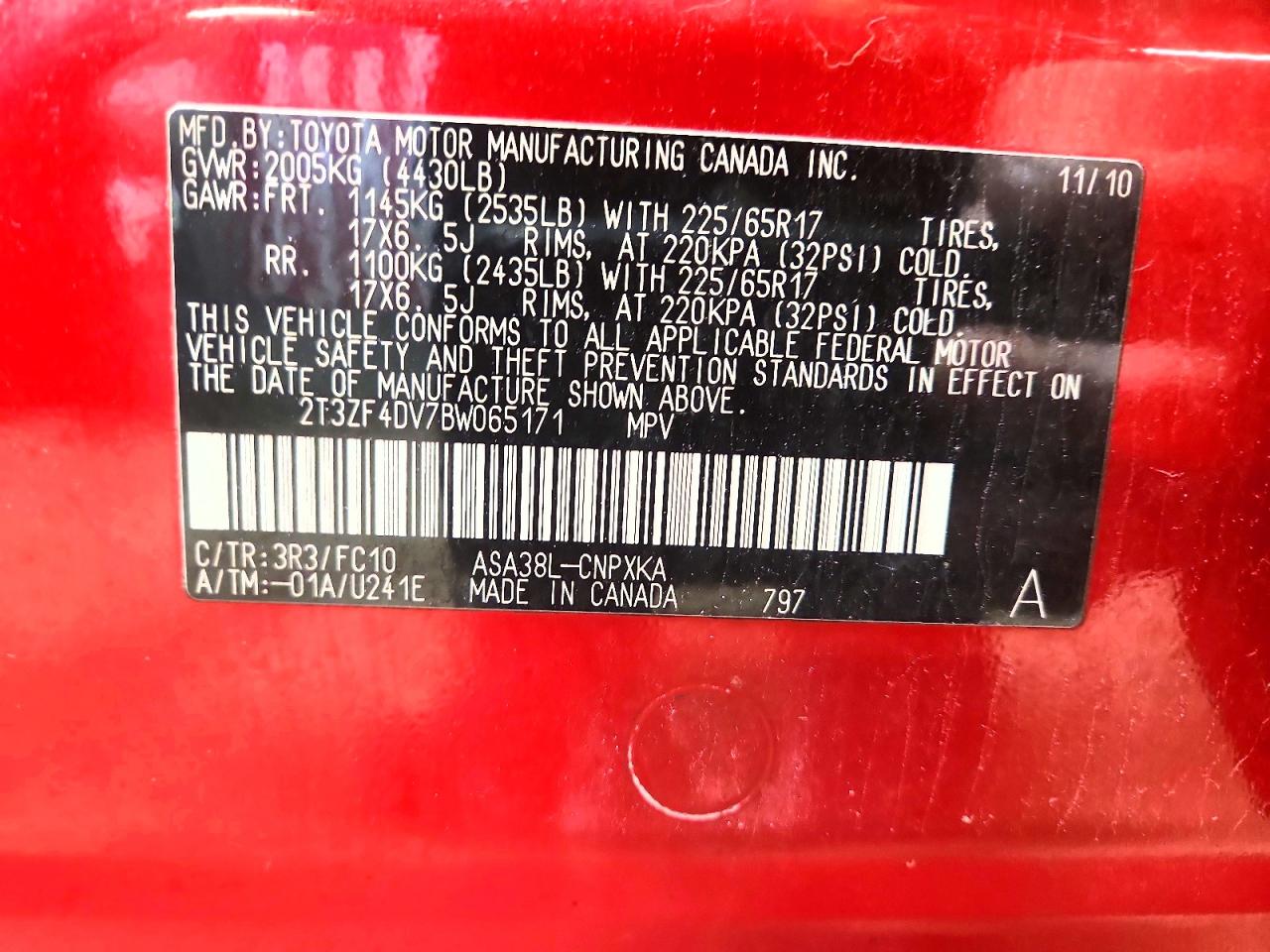 2011 Toyota Rav4 Base Красный vin: 2T3ZF4DV7BW065171