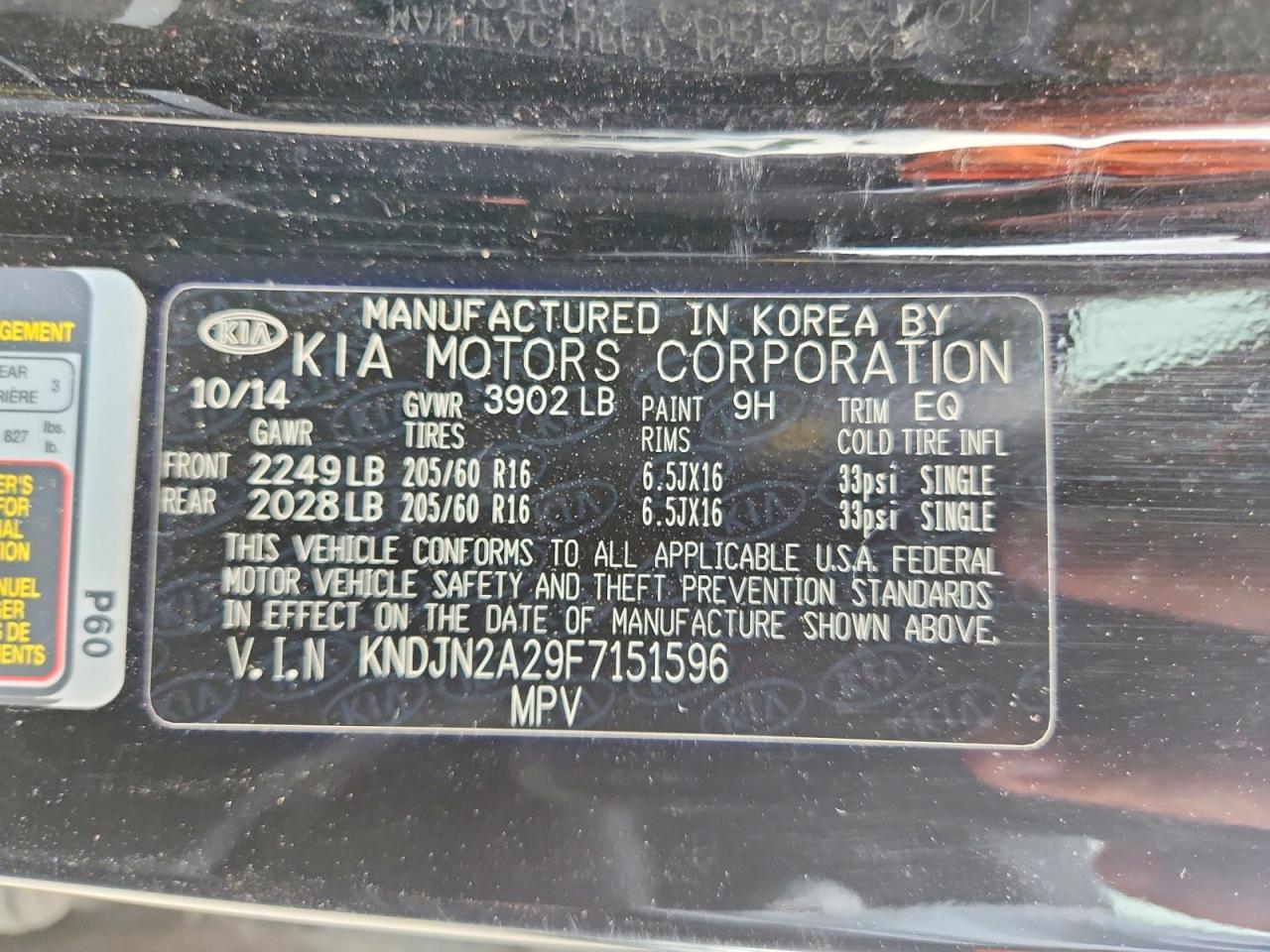 2015 Kia Soul Base Black vin: KNDJN2A29F7151596