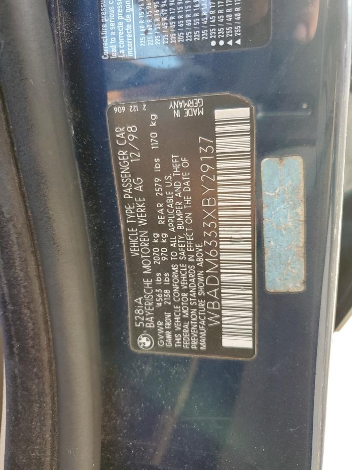 1999 Bmw 528 I Automatic Blue vin: WBADM6333XBY29137