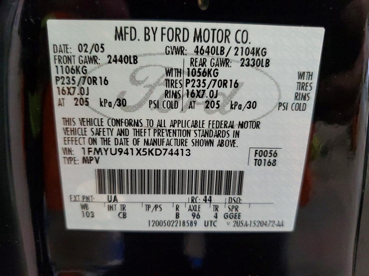 2005 Ford Escape Limited Black vin: 1FMYU941X5KD74413