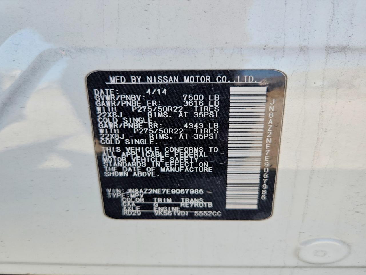 2014 Infiniti Qx80 Base White vin: JN8AZ2NE7E9067986