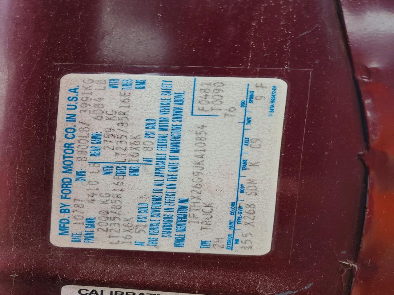 1988 Ford F250 Maroon vin: 1FTHX26G9JKA10854