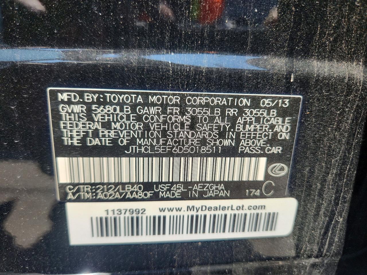 2013 Lexus Ls 460 Base Black vin: JTHCL5EF6D5018511
