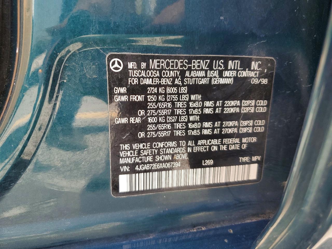 1999 Mercedes-benz Ml 430 Green vin: 4JGAB72E6XA067394