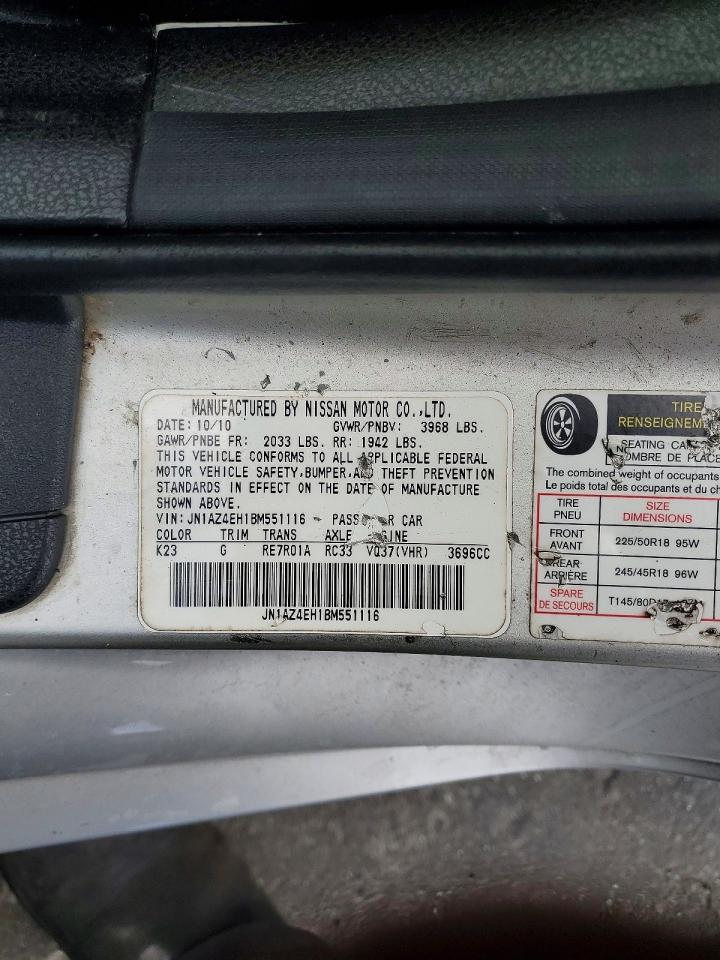 2011 Nissan 370z Base Silver vin: JN1AZ4EH1BM551116
