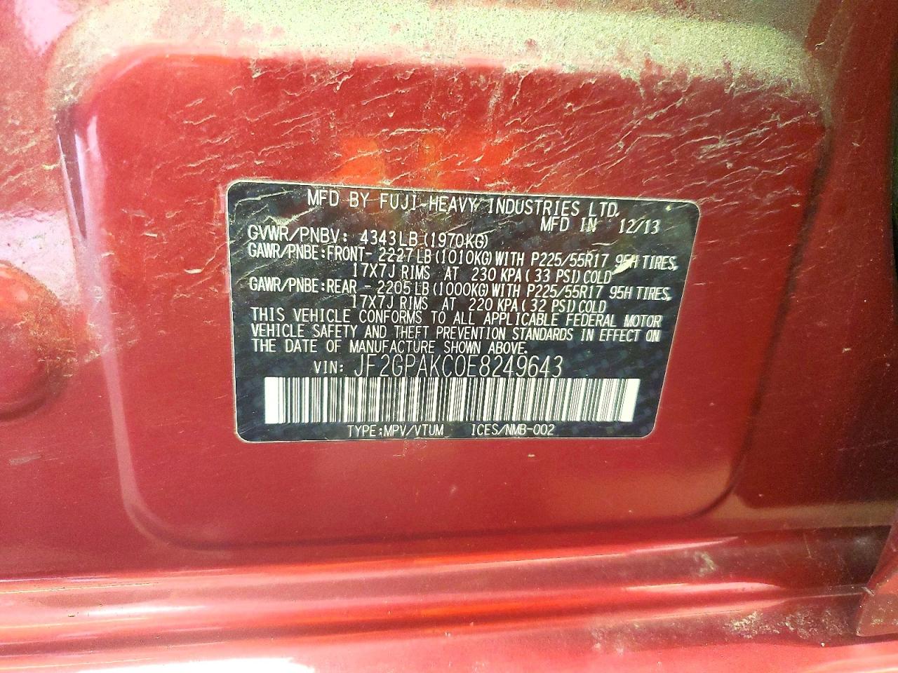 2014 Subaru Xv Crosstrek 2.0 Limited Maroon vin: JF2GPAKC0E8249643