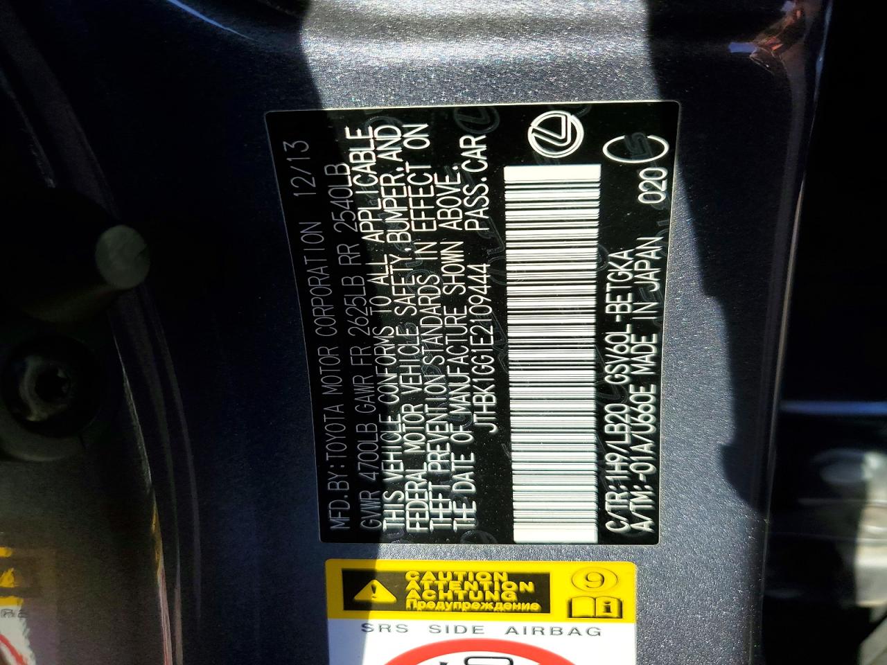 2014 Lexus Es 350 Gray vin: JTHBK1GG1E2109444