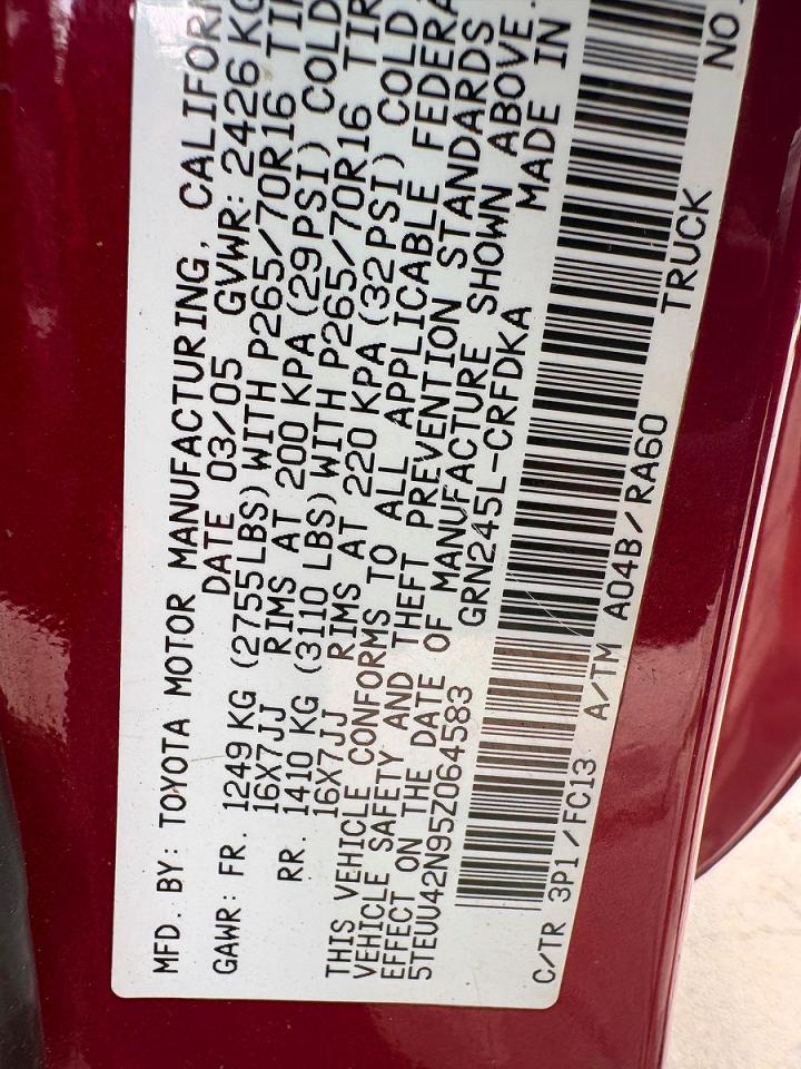 2005 Toyota Tacoma Access Cab Burgundy vin: 5TEUU42N95Z064583