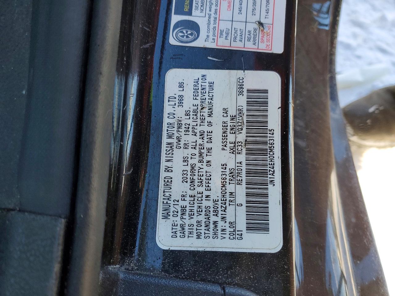 2012 Nissan 370z Base Black vin: JN1AZ4EH0CM563145