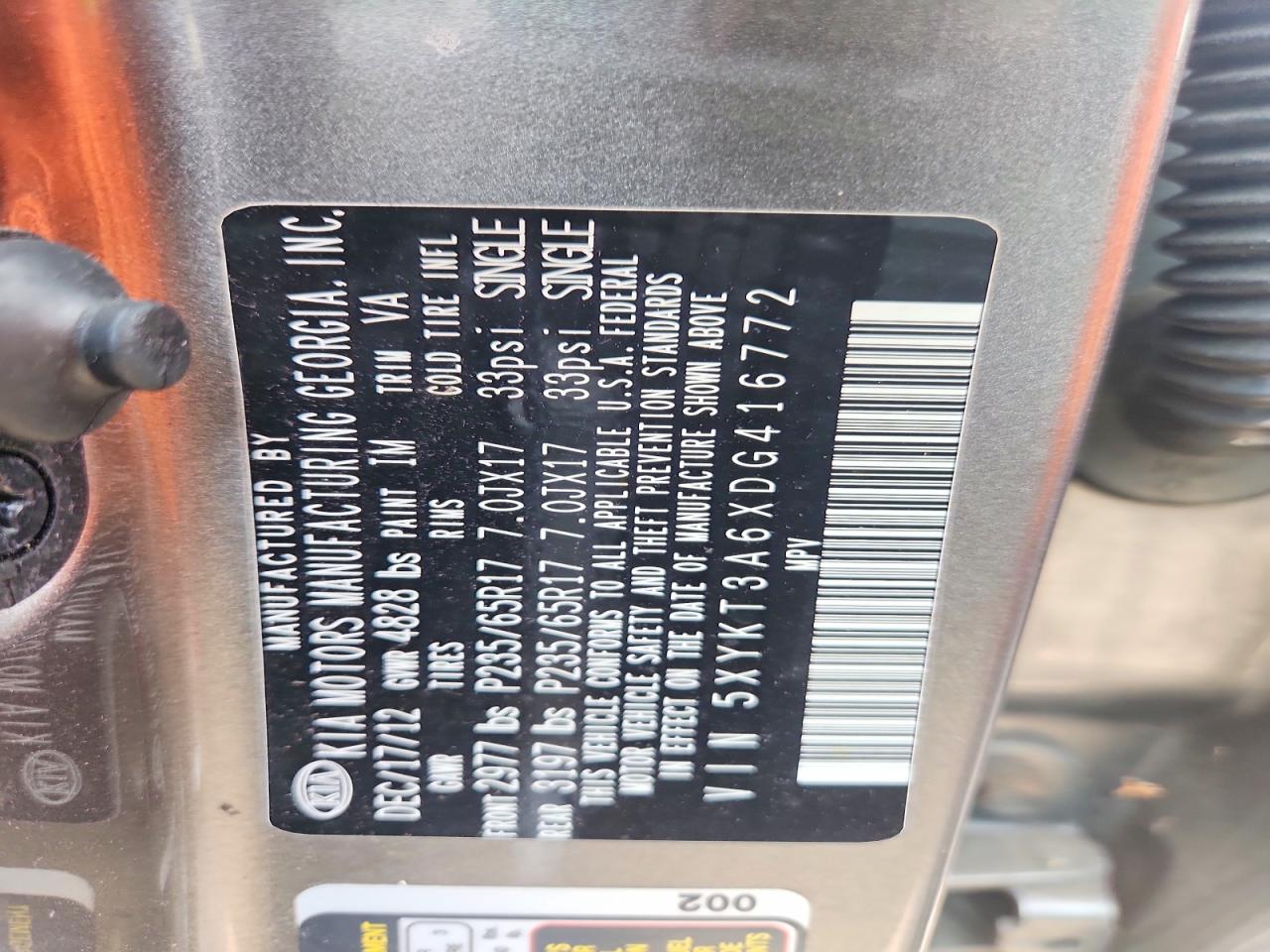 2013 Kia Sorento Lx Gray vin: 5XYKT3A6XDG416772