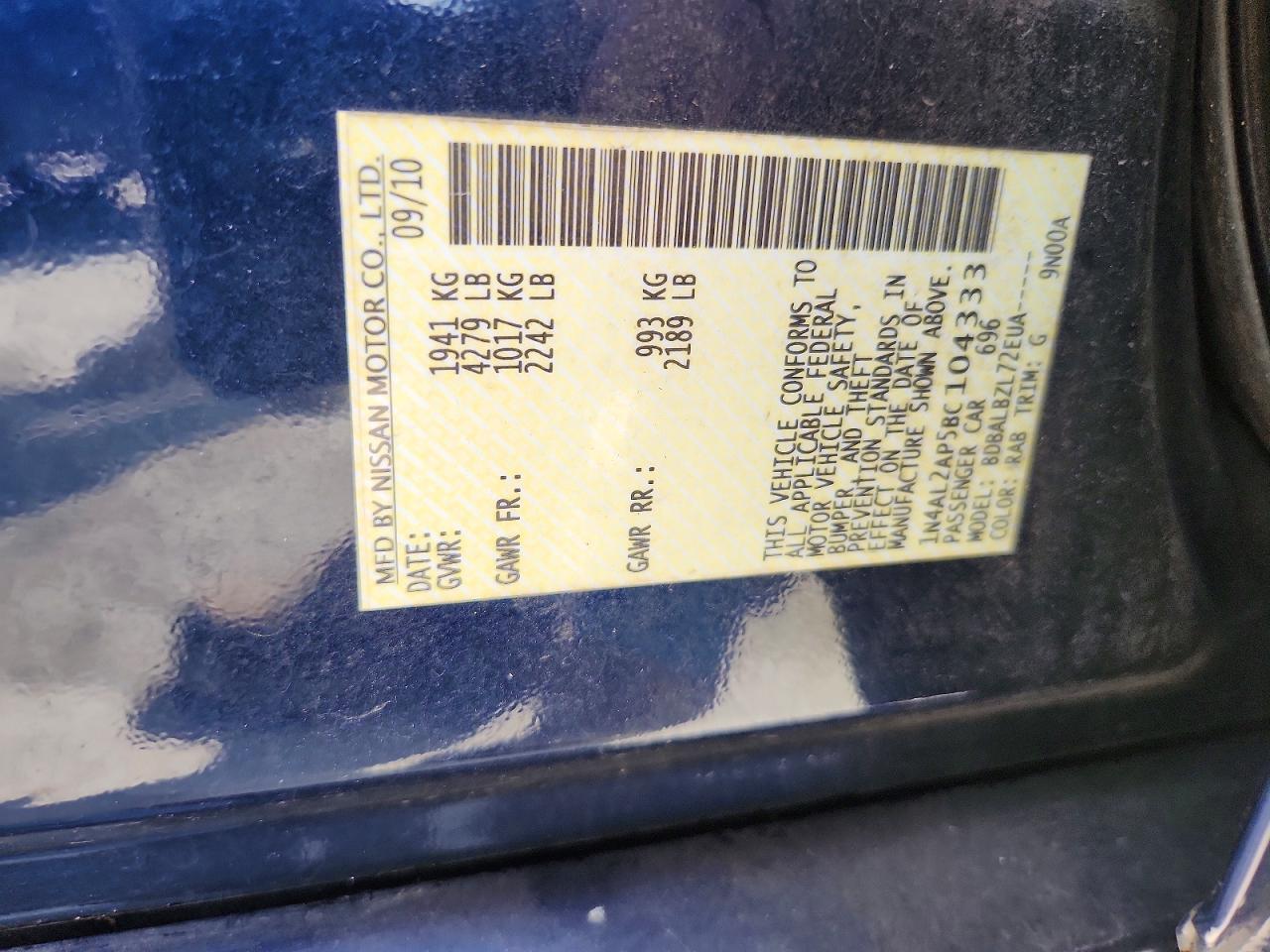 2011 Nissan Altima 2.5 Blue vin: 1N4AL2AP5BC104333