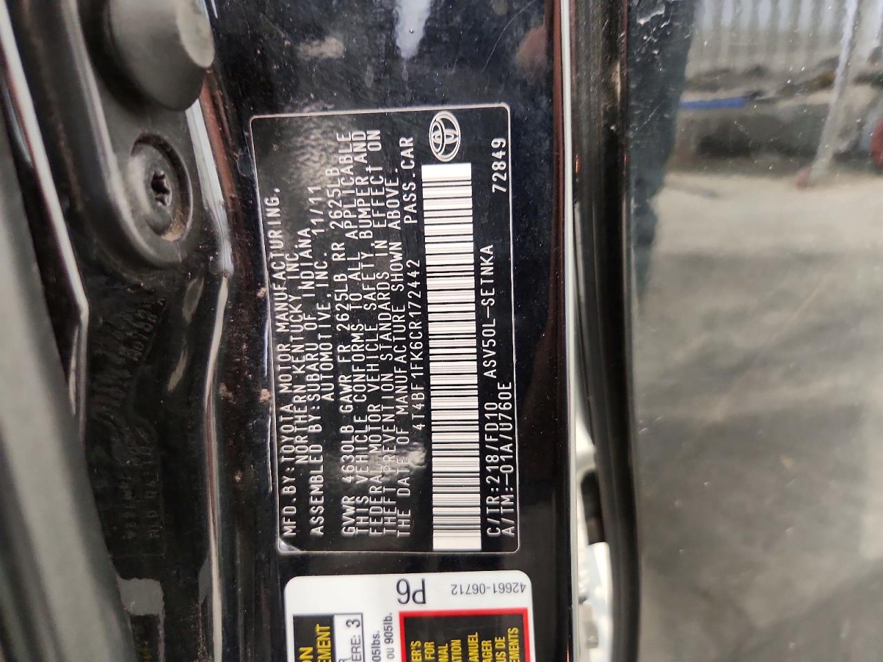 2012 Toyota Camry Le Черный vin: 4T4BF1FK6CR172442