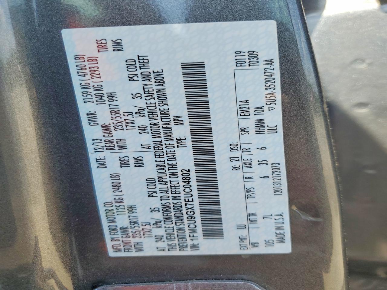 2014 Ford Escape Se Gray vin: 1FMCU9GX7EUC04802
