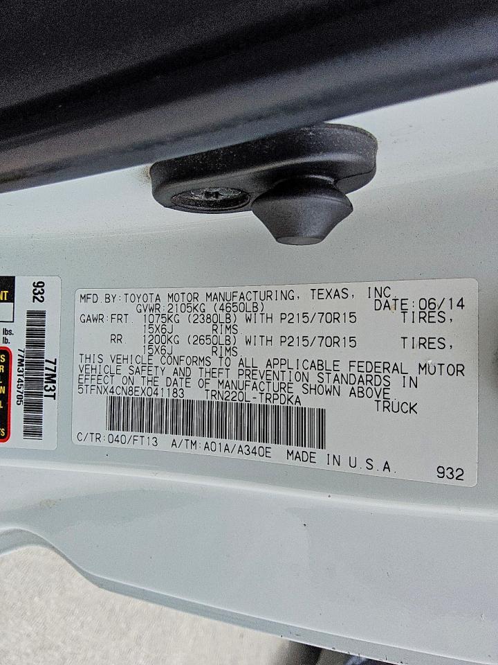 2014 Toyota Tacoma Base Белый vin: 5TFNX4CN8EX041183