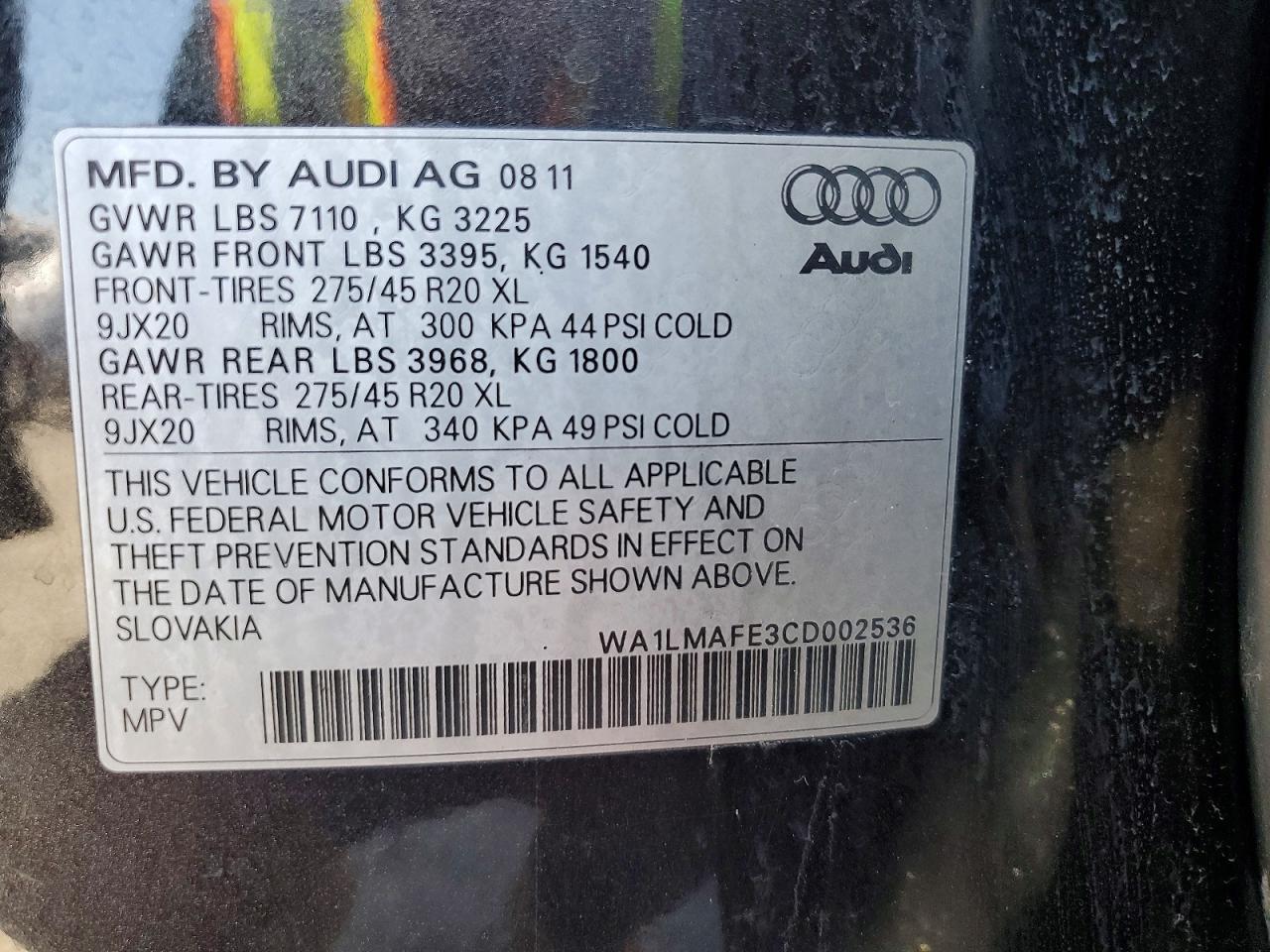 2012 Audi Q7 Premium Plus Charcoal vin: WA1LMAFE3CD002536
