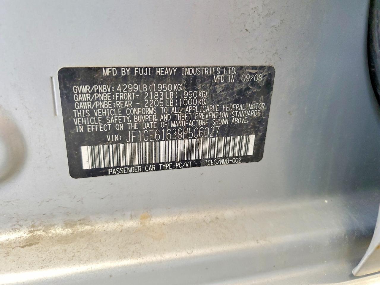2009 Subaru Impreza 2.5i Silver vin: JF1GE61639H506027