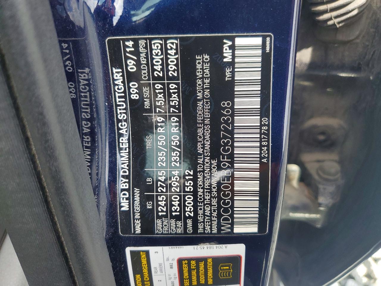 2015 Mercedes-benz Glk 250 Bluetec Blue vin: WDCGG0EB9FG372368