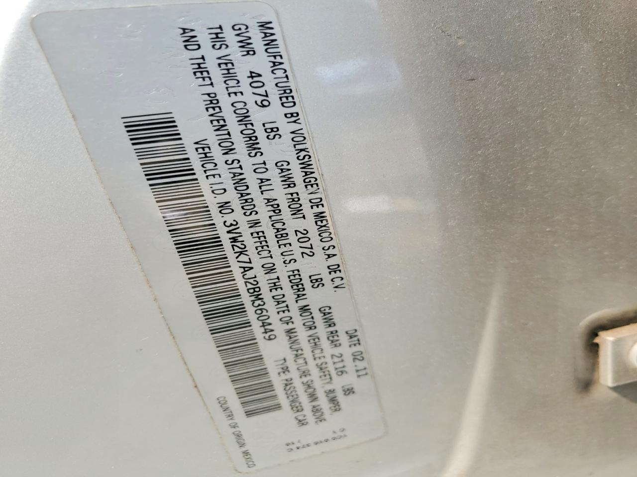 2011 Volkswagen Jetta Silver vin: 3VW2K7AJ2BM360449