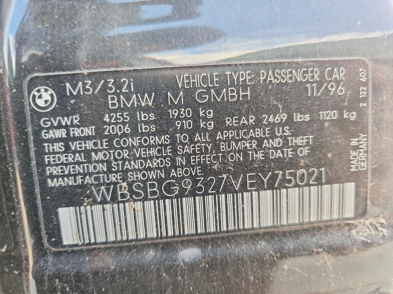 1997 Bmw M3 Черный vin: WBSBG9327VEY75021