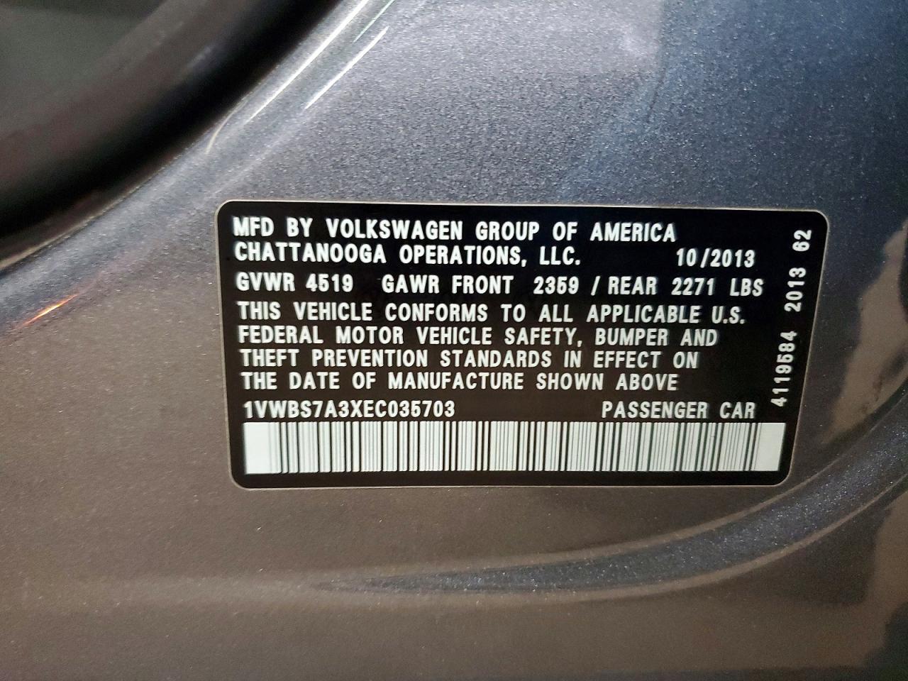 2014 Volkswagen Passat Se Gray vin: 1VWBS7A3XEC035703