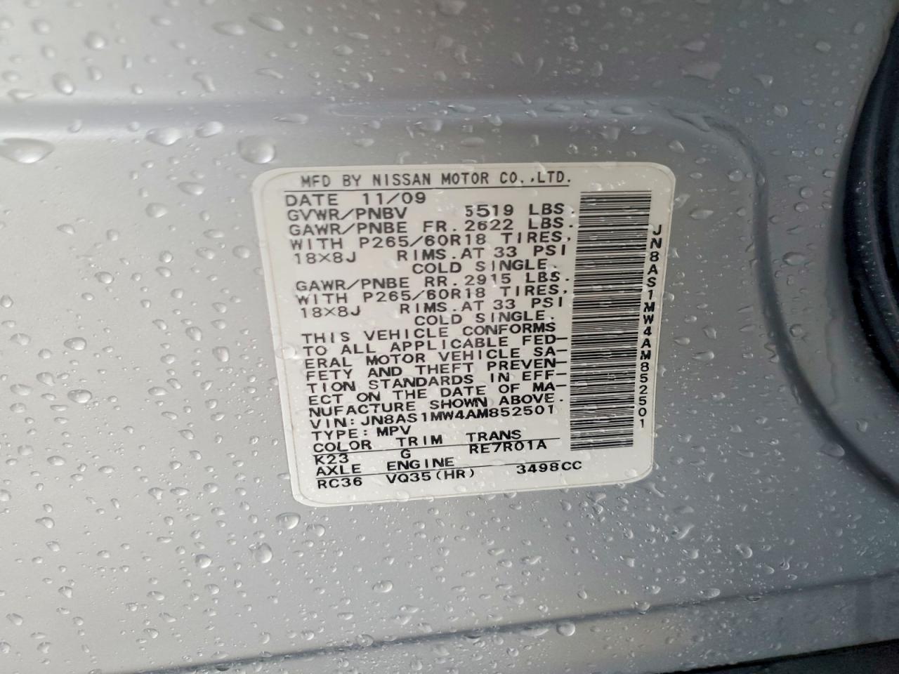 2010 Infiniti Fx35 Base Silver vin: JN8AS1MW4AM852501