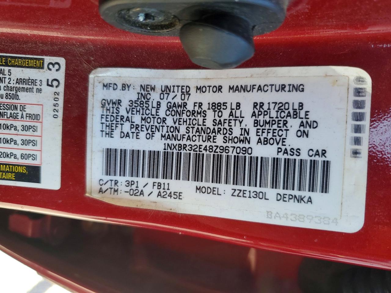 2008 Toyota Corolla Le Red vin: 1NXBR32E48Z967090