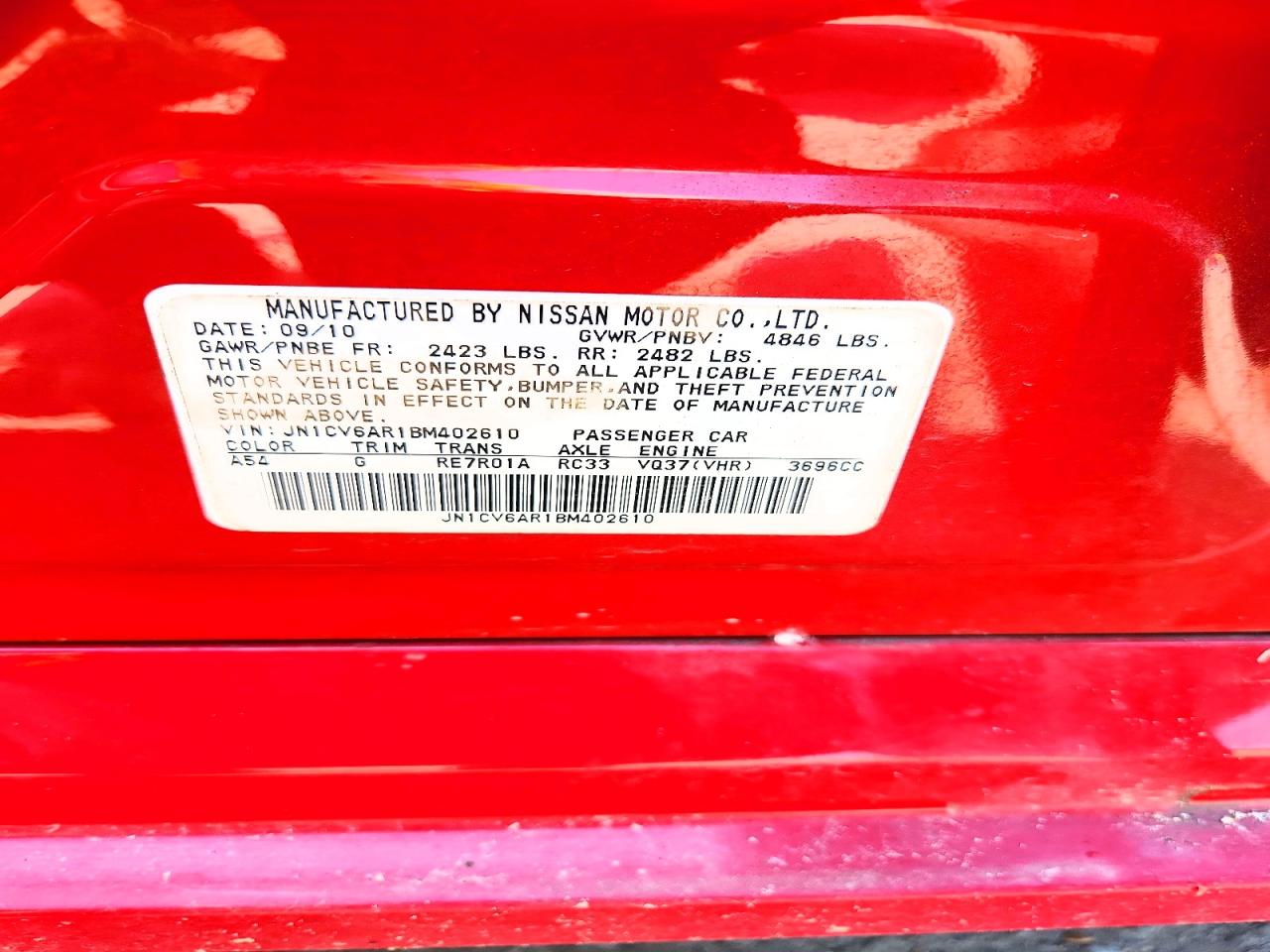 2011 Infiniti G37 Sedan X Red vin: JN1CV6AR1BM402610