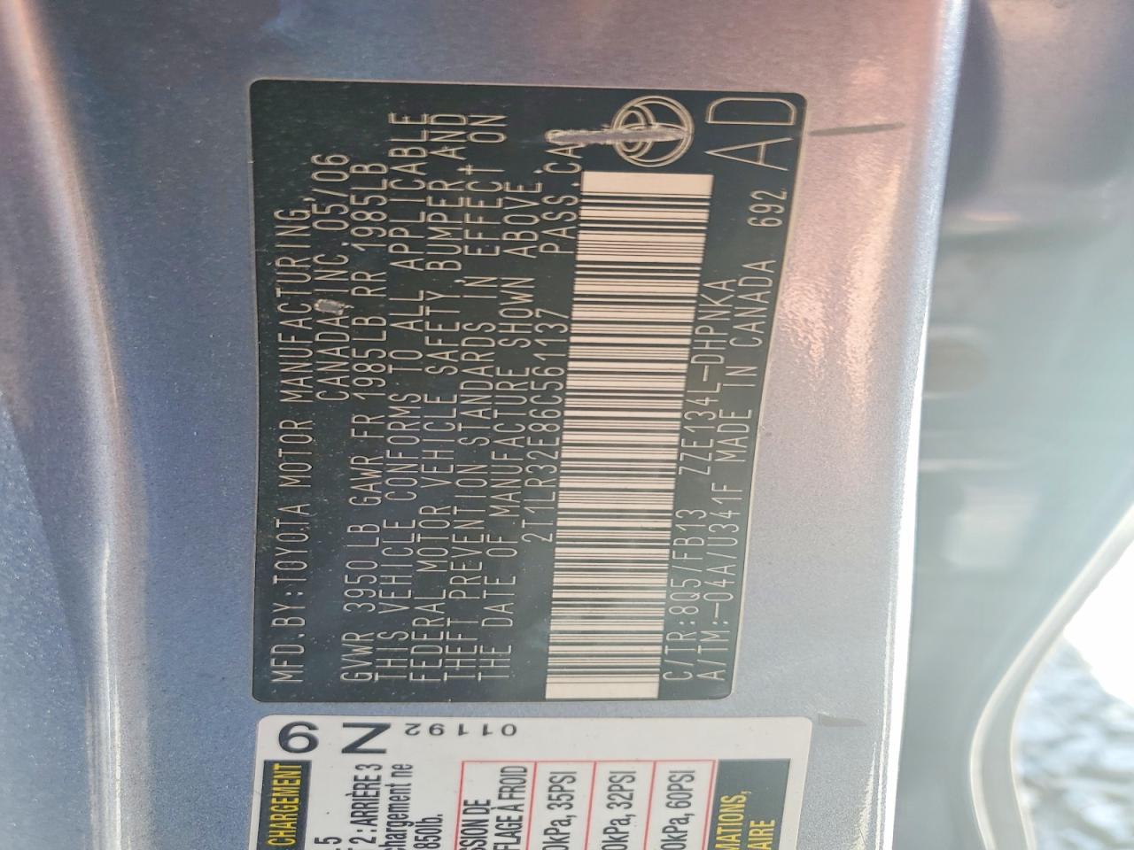 2006 Toyota Matrix Xr Blue vin: 2T1LR32E86C561137