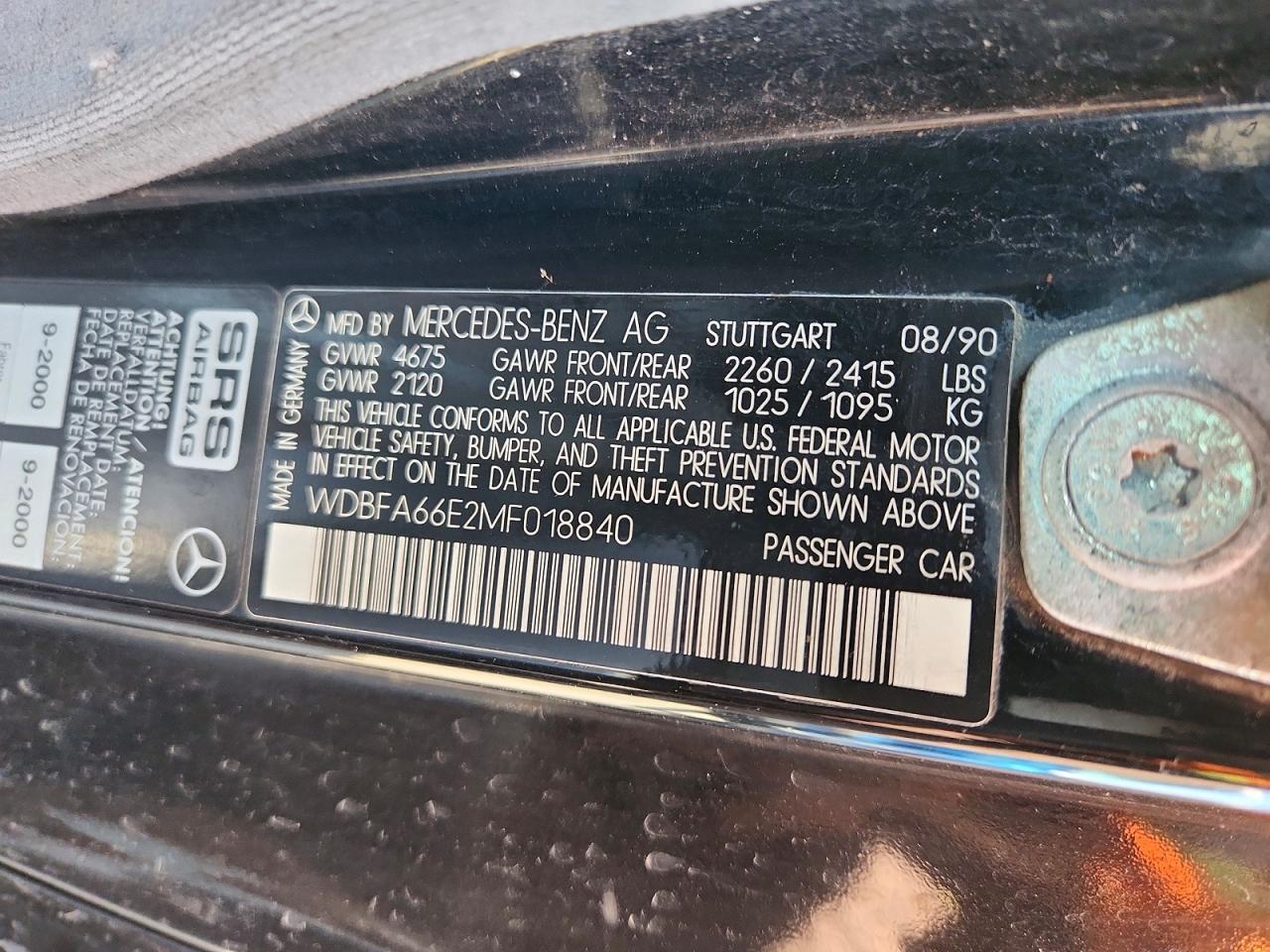 1991 Mercedes-benz 500 Sl Black vin: WDBFA66E2MF018840
