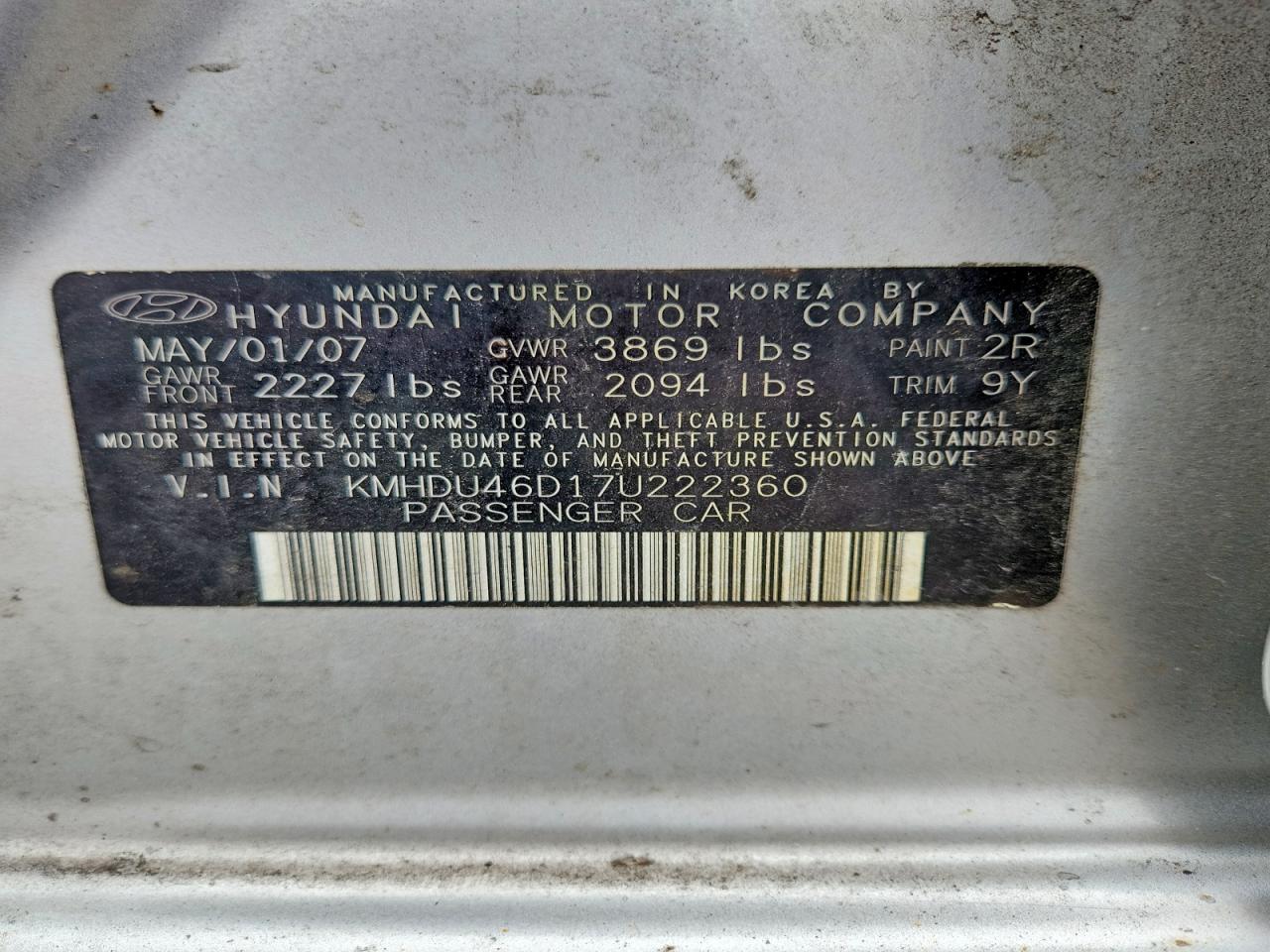 2007 Hyundai Elantra Gls Silver vin: KMHDU46D17U222360