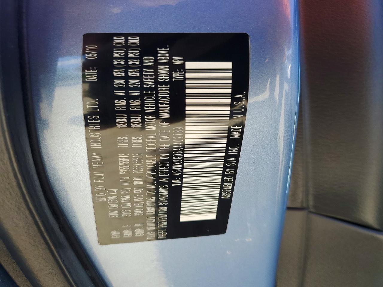 2010 Subaru Tribeca Limited Синий vin: 4S4WX9GD6A4402789