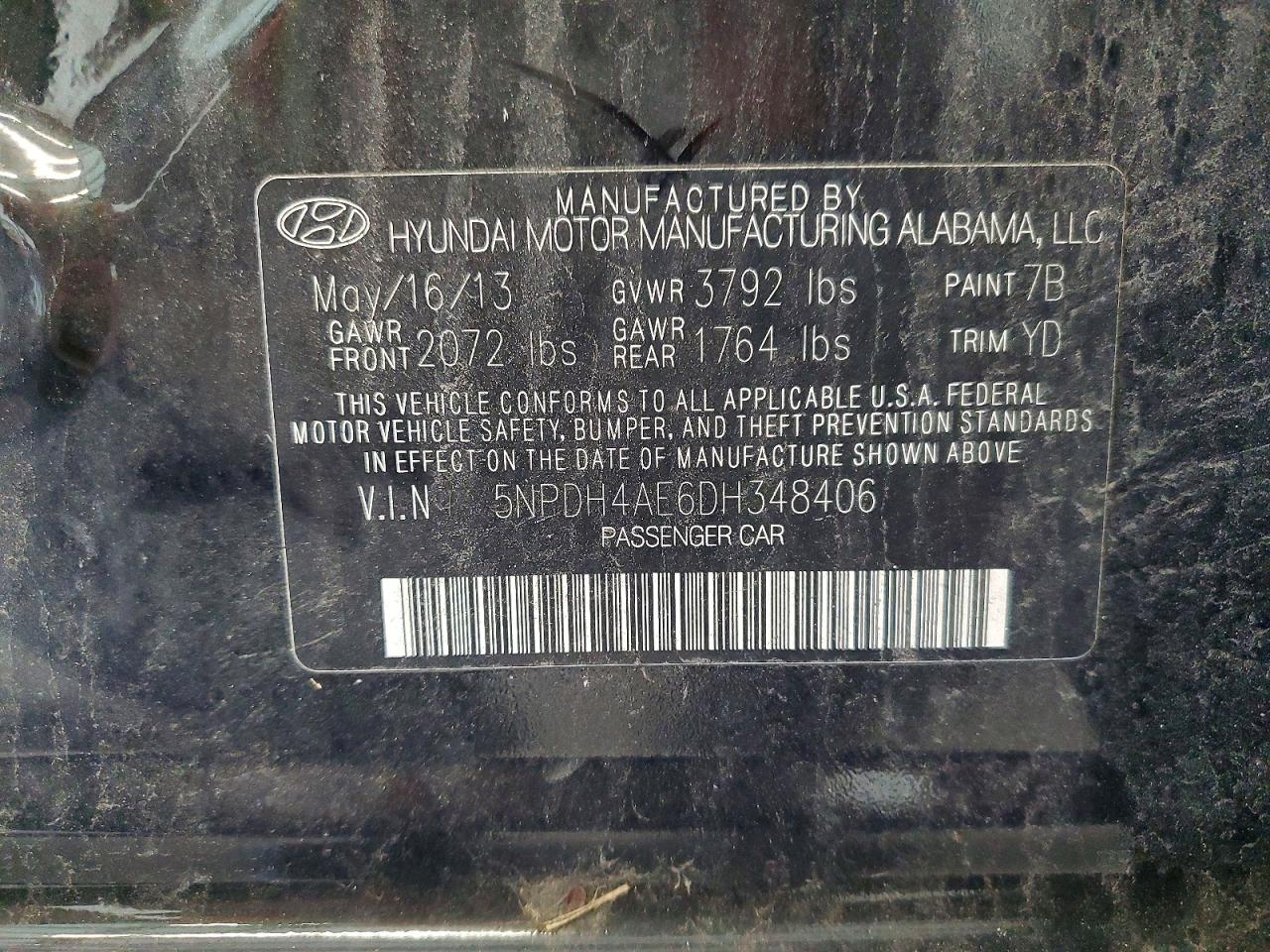 2013 Hyundai Elantra Gls Black vin: 5NPDH4AE6DH348406
