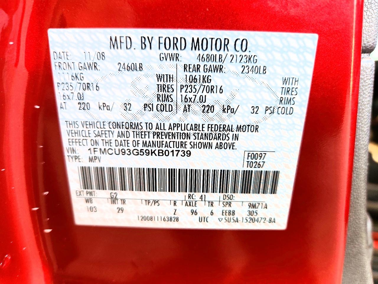 2009 Ford Escape Xlt Red vin: 1FMCU93G59KB01739