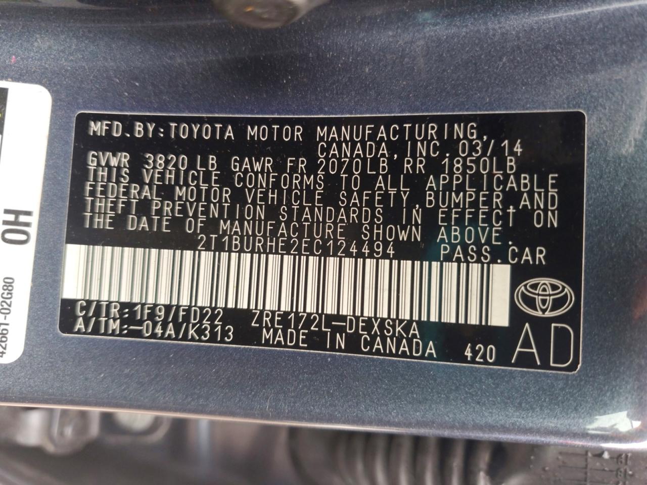 2014 Toyota Corolla S Plus Gray vin: 2T1BURHE2EC124494