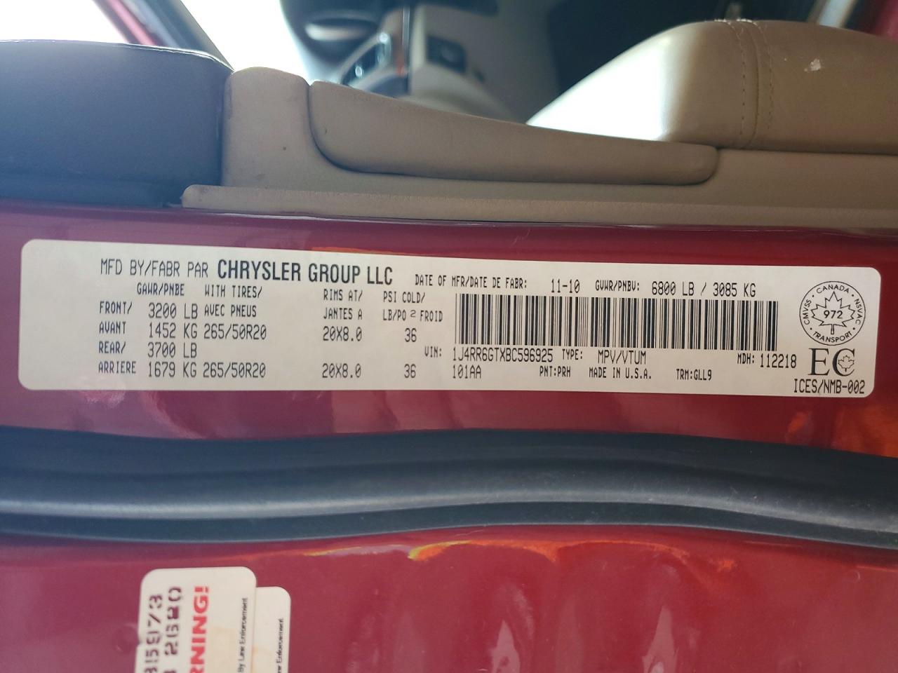 2011 Jeep Grand Cherokee Overland Red vin: 1J4RR6GTXBC596925
