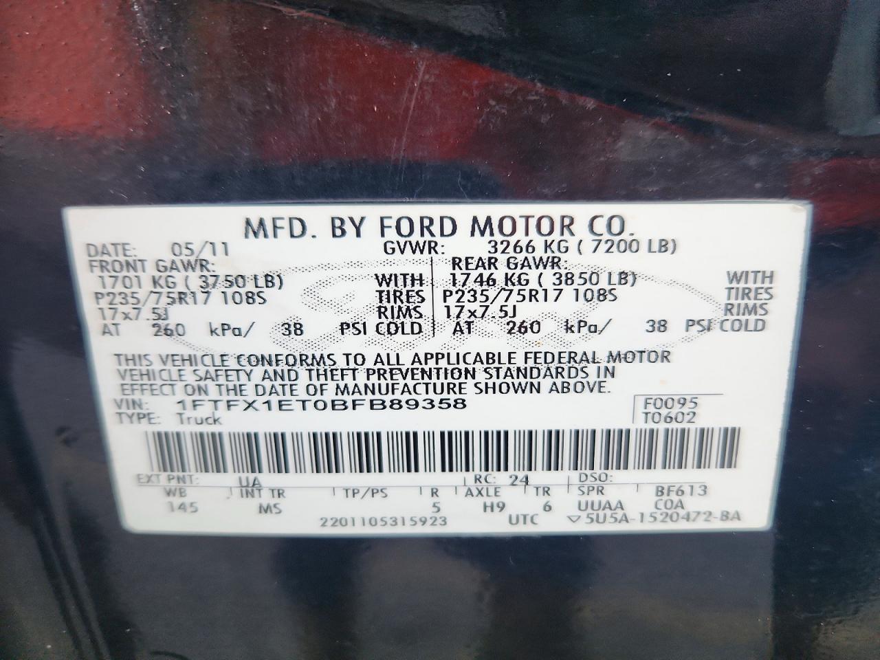 2011 Ford F150 Super Cab Черный vin: 1FTFX1ET0BFB89358