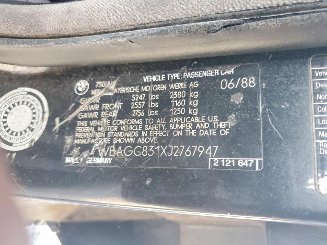 1988 Bmw 750 Il Black vin: WBAGC831XJ2767947