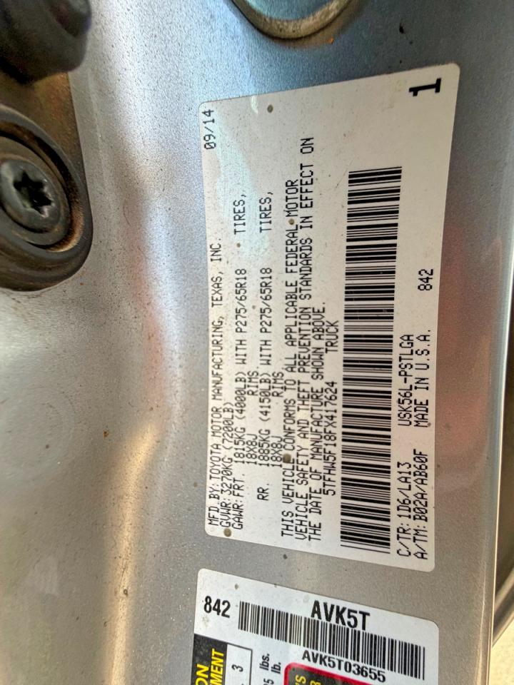 2015 Toyota Tundra Crewmax Limited Silver vin: 5TFHW5F18FX417624