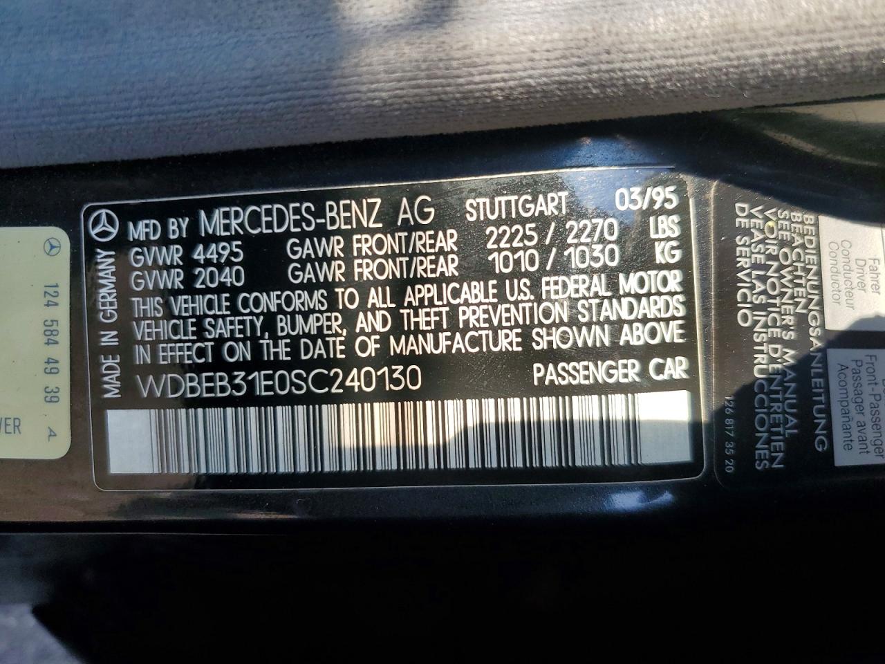 1995 Mercedes-benz E 300d Blue vin: WDBEB31E0SC240130
