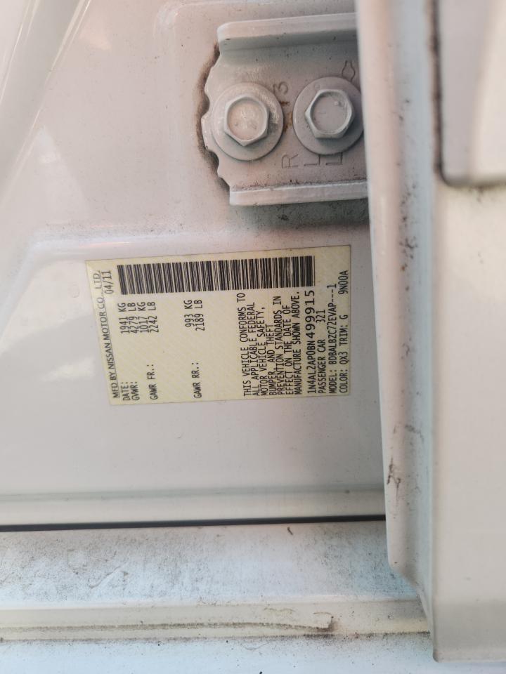 2011 Nissan Altima 2.5 White vin: 1N4AL2AP0BN499915