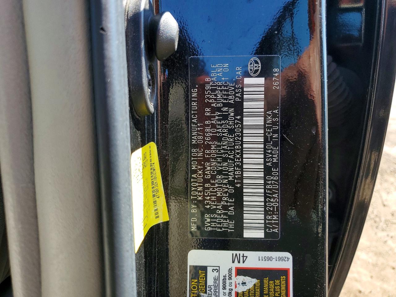 2011 Toyota Camry Le Черный vin: 4T1BF3EKXBU230574