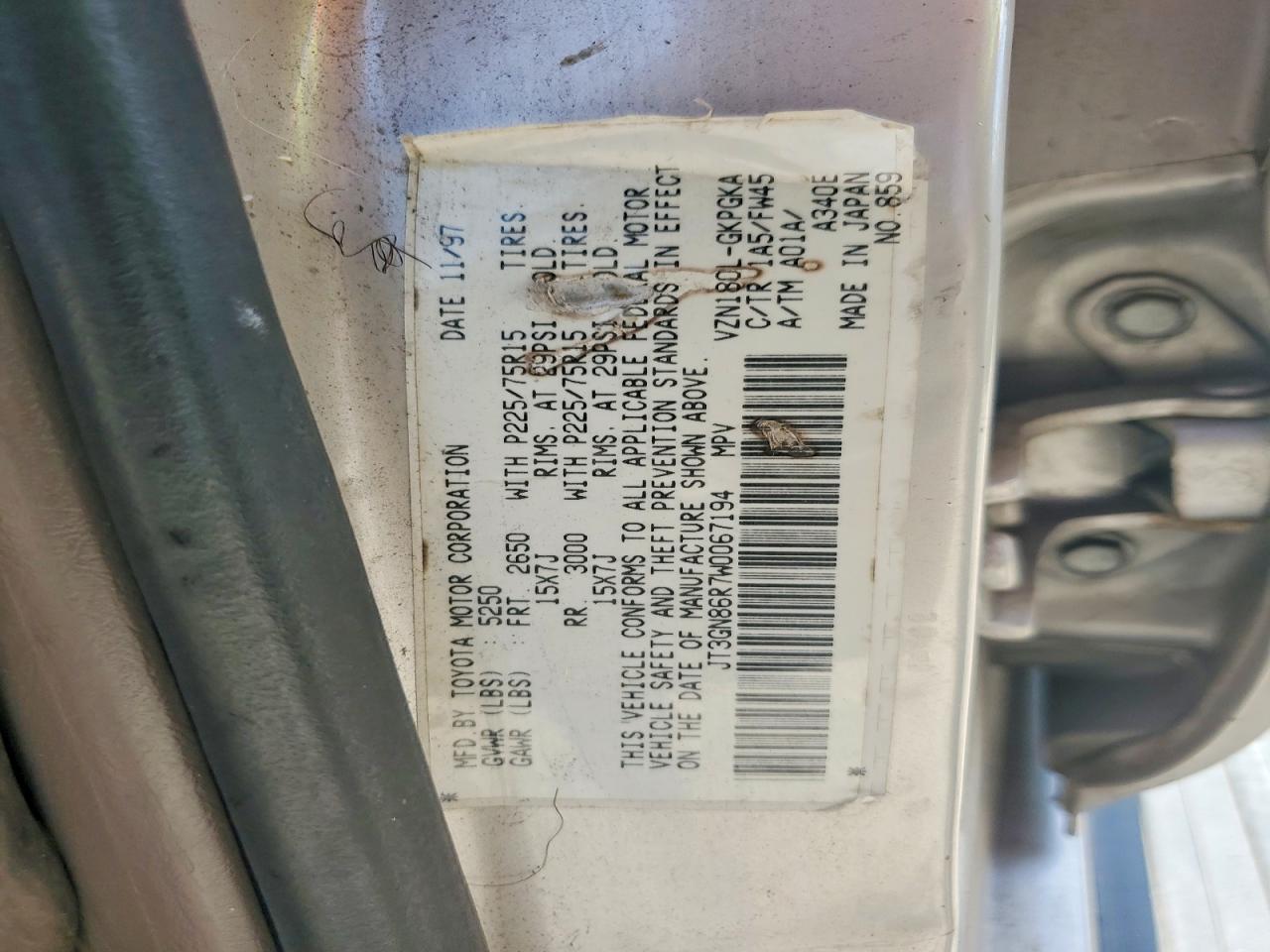 1998 Toyota 4runner Sr5 Tan vin: JT3GN86R7W0067194