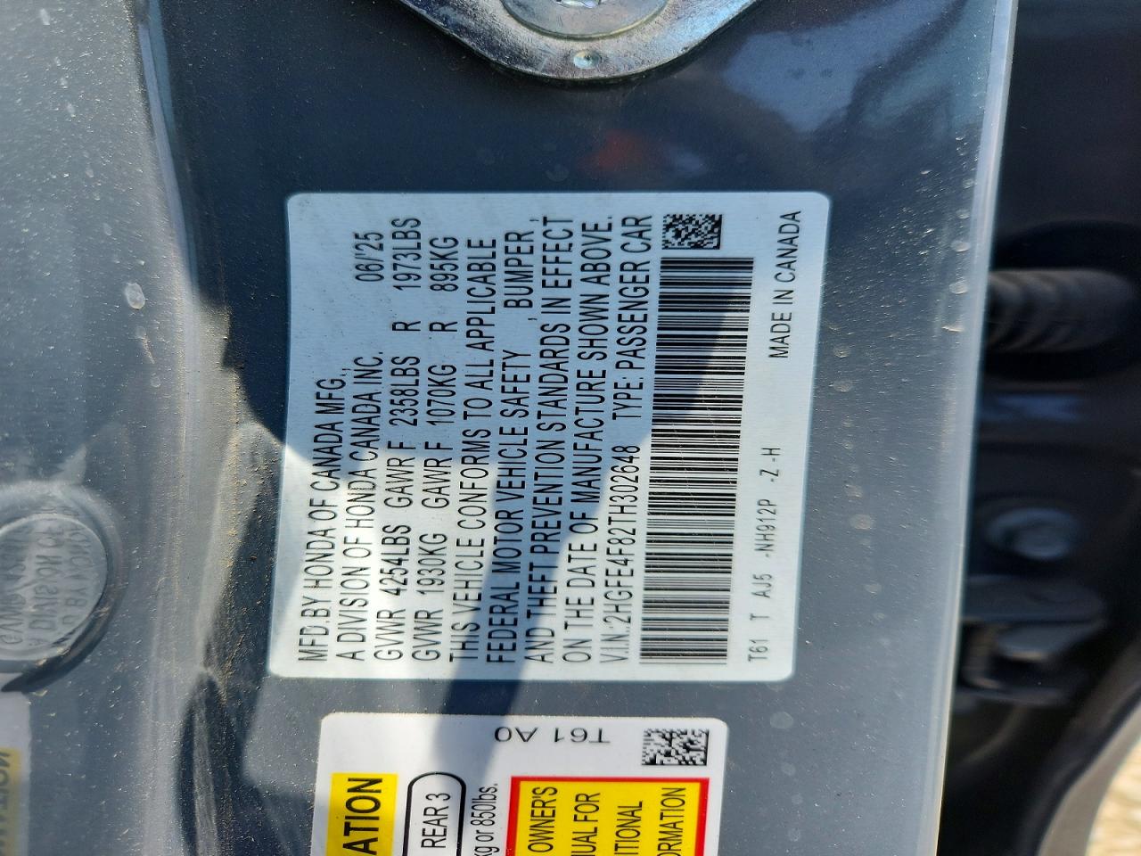2026 Honda Civic Sport Gray vin: 2HGFE4F82TH302648