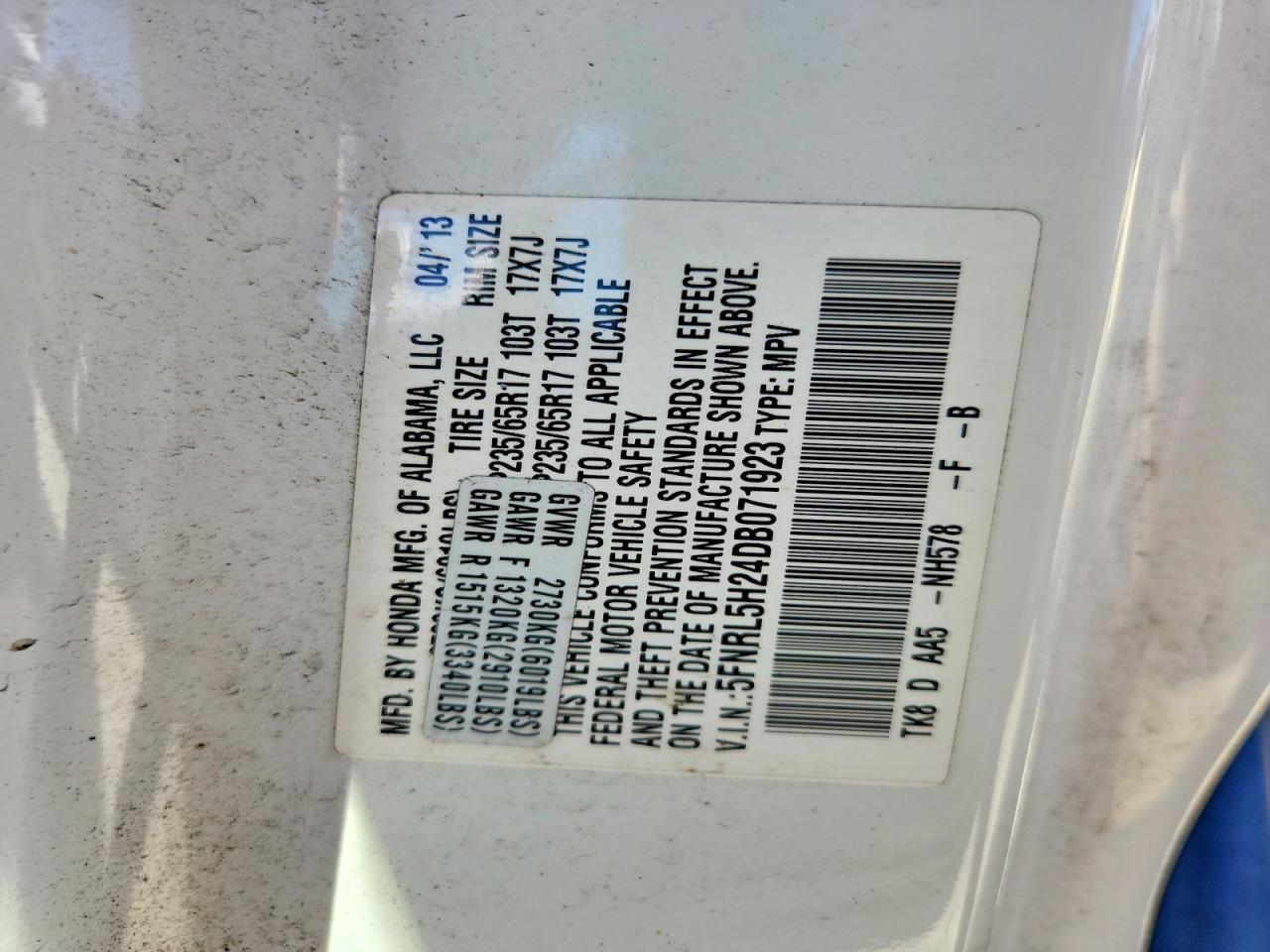 2013 Honda Odyssey Lx White vin: 5FNRL5H24DB071923
