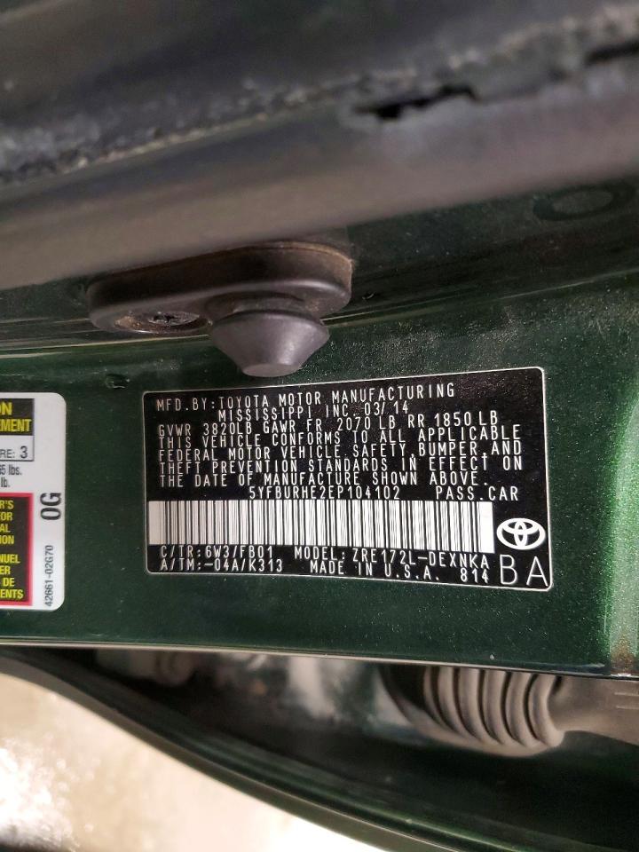 2014 Toyota Corolla Le Green vin: 5YFBURHE2EP104102