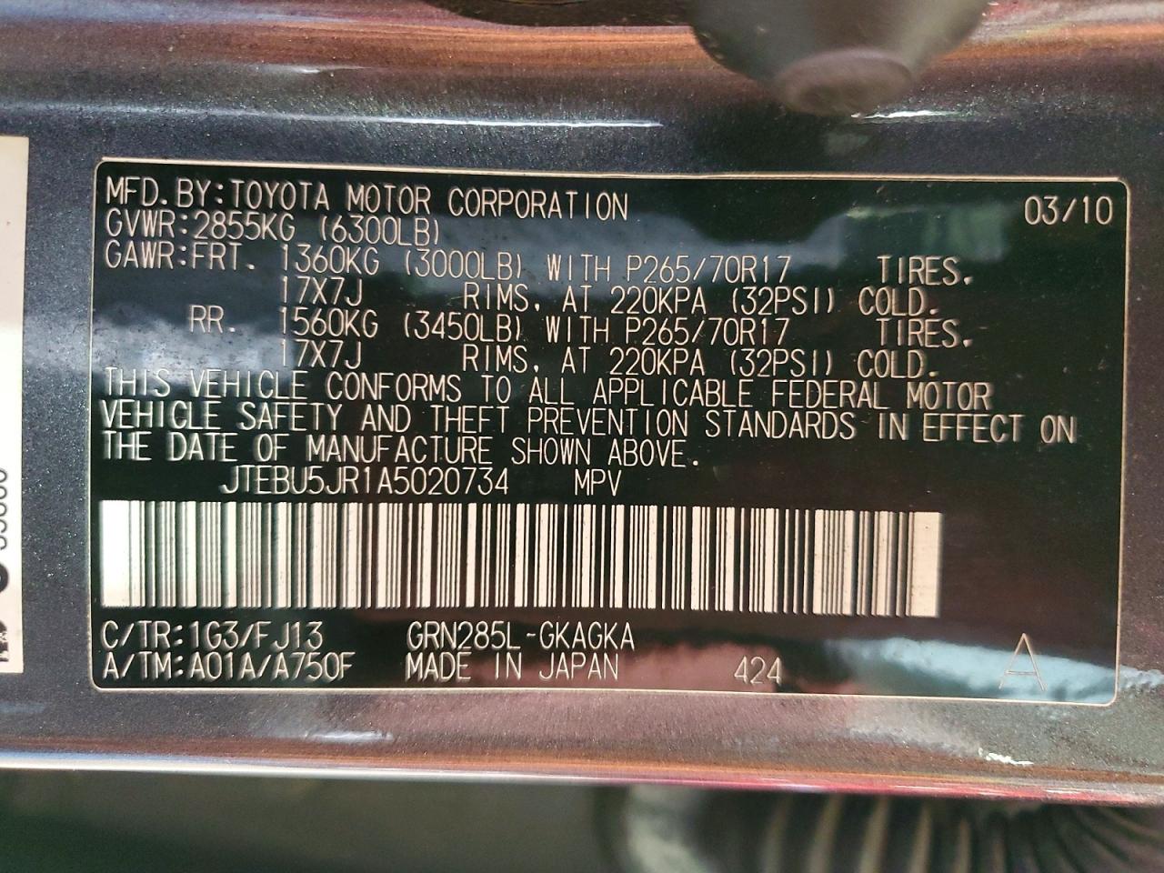 2010 Toyota 4runner Sr5 Gray vin: JTEBU5JR1A5020734