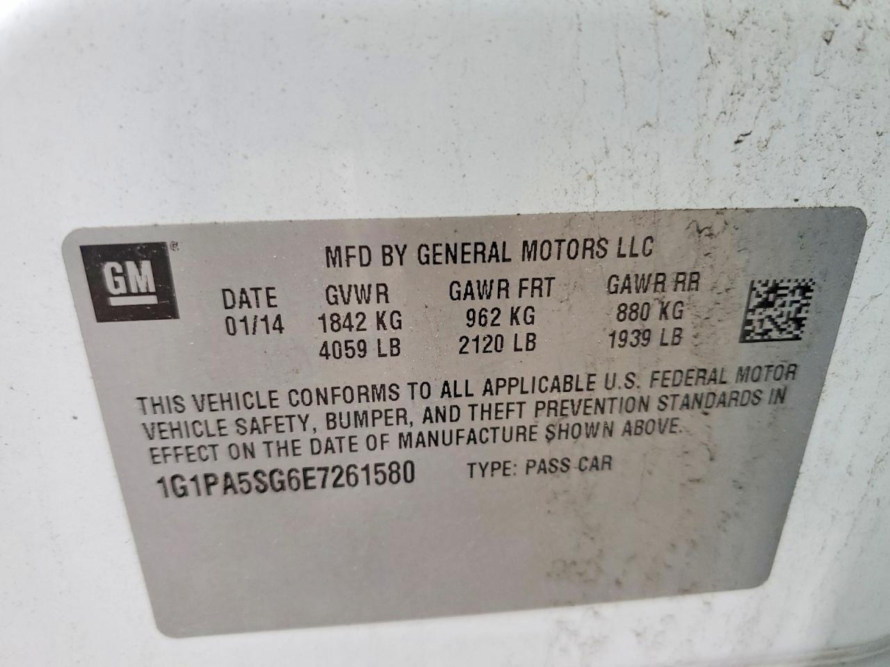 2014 Chevrolet Cruze Ls White vin: 1G1PA5SG6E7261580