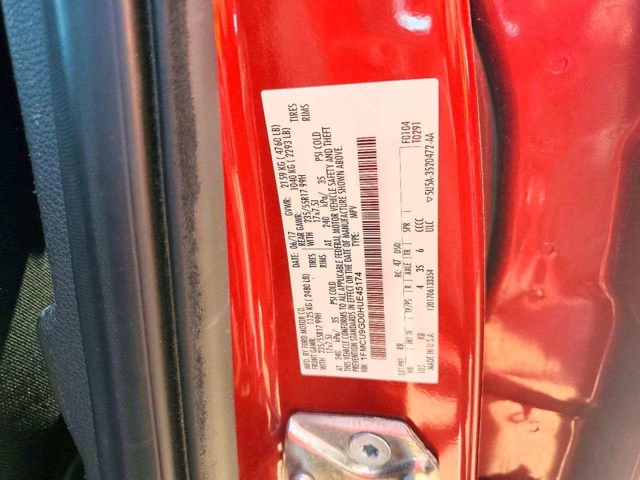 2017 Ford Escape Se Red vin: 1FMCU9GD0HUE45174